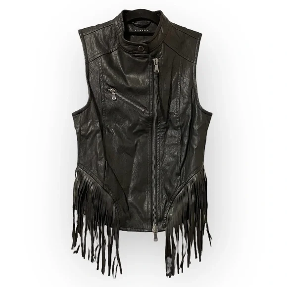 NWT Sisley The Rock Club Faux Leather Fringe Moto Vest Size XS - Picture 1 of 9